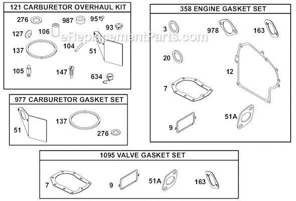 Page J Diagram and Parts List for 19A400SERIES  Briggs and Stratton Engine